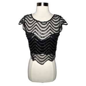 LoveSong Sequin Chevron Cropped Blouse - Size Medium